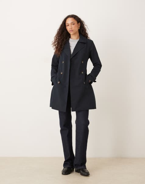 Brave Soul Double breasted belted trench coat in navy - view 1