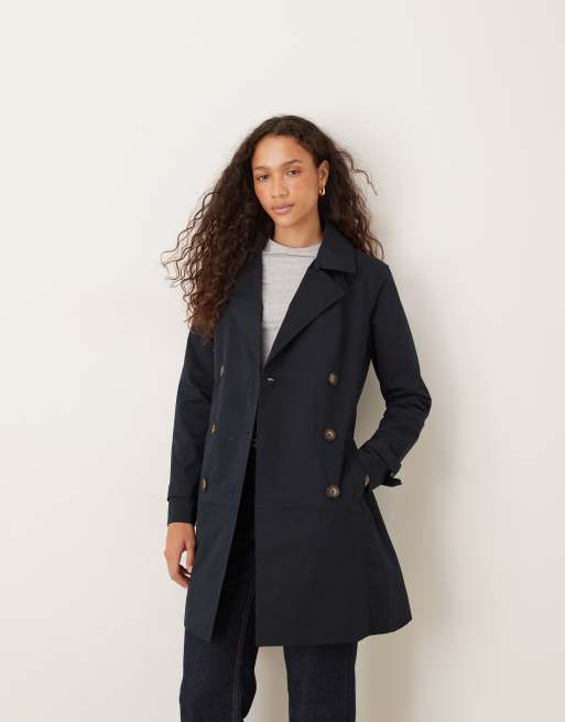 Brave Soul Double breasted belted trench coat in navy