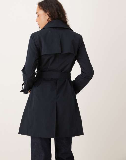 Brave Soul Double breasted belted trench coat in navy