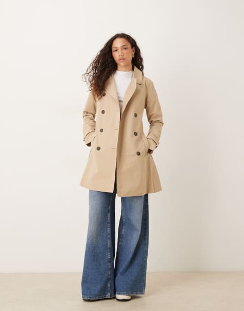 Brave Soul Double breasted belted trench coat in stone - view 1