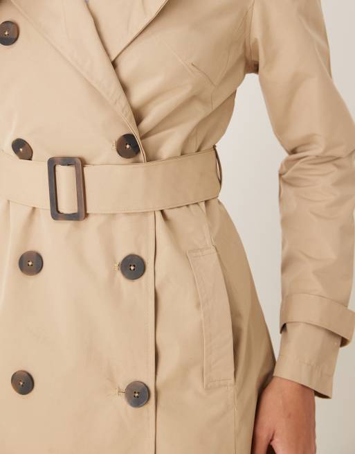 Brave Soul Double breasted belted trench coat in stone