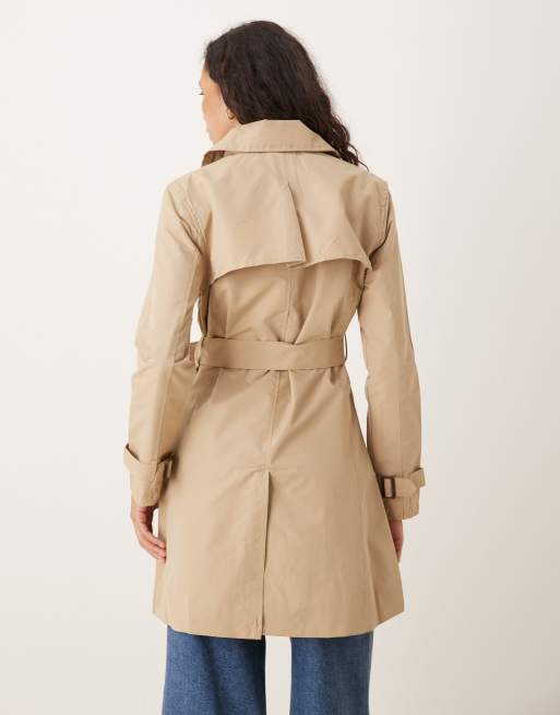 Brave Soul Double breasted belted trench coat in stone
