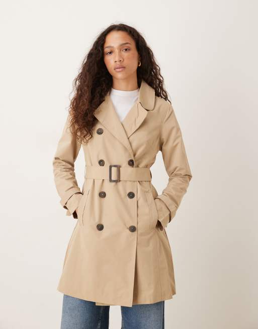 Brave Soul Double breasted belted trench coat in stone