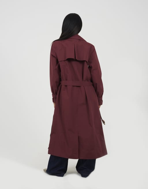 Brave Soul Double-breasted longline trench coat in burgundy, 2 of 4