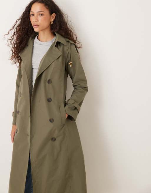 Brave Soul Double-breasted longline trench coat with detachable hood in light khaki, 2 of 4