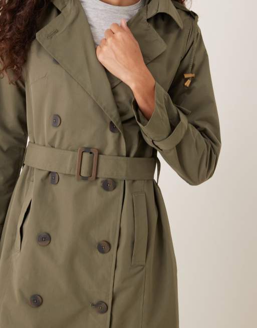 Brave Soul Double-breasted longline trench coat with detachable hood in light khaki, 4 of 4