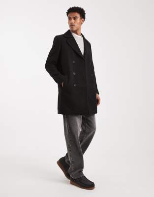 Brave Soul Double Breasted Smart Coat In Black