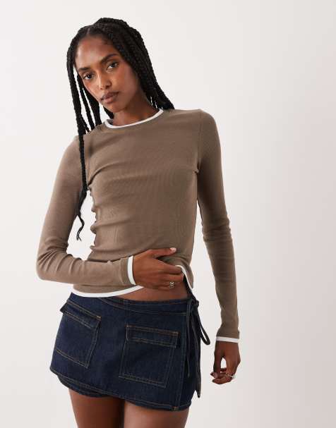 Brave Soul double layer long sleeve tee in mocha - view 1