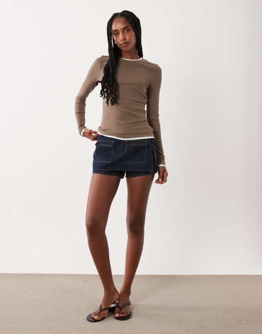 Brave Soul double layer long sleeve tee in mocha, 3 of 4
