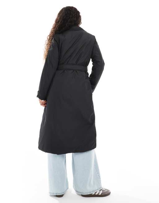 Brave Soul - Doudoune croisée longue avec ceinture - Noir, 3 de 4