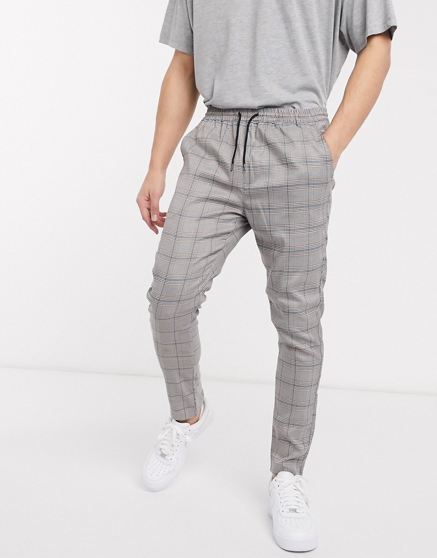 Brave Soul draw string trousers with check-Black