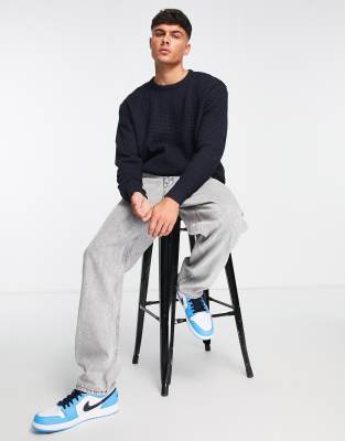 Brave Soul drop shoulder jumper in navy - ASOS Price Checker