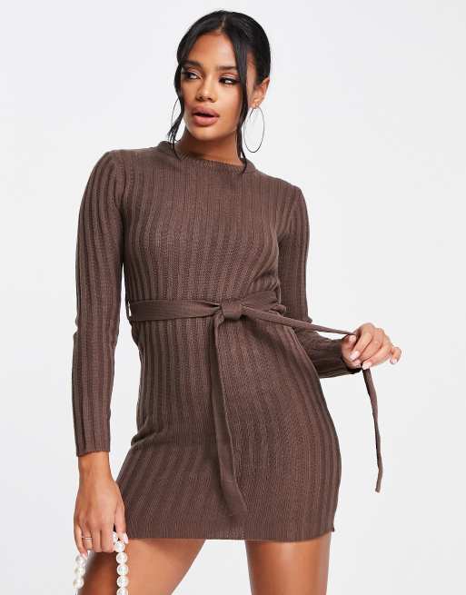 Brave Soul Eddie knit dress with slit in brown | ASOS