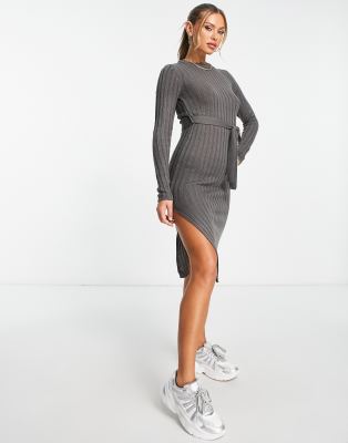 Brave Soul eddie knitted dress with slit in dark grey - ASOS Price Checker