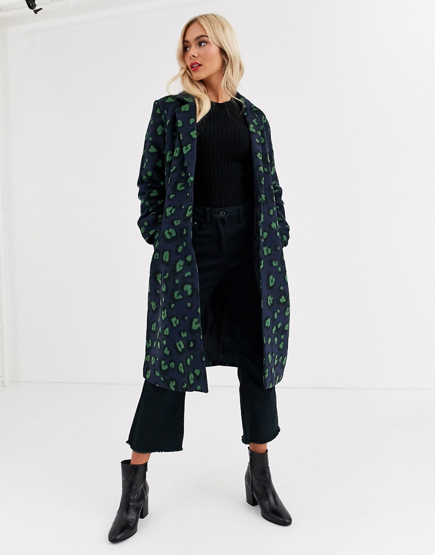 Brave Soul – Edie – Skræddersyet frakke i leopardprint-Stenfarvet