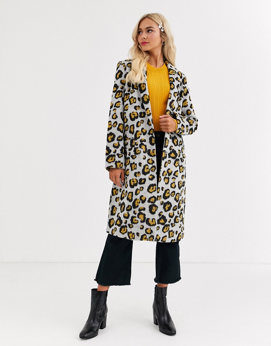 Brave Soul – Edie – Skræddersyet frakke i leopardprint-Grå