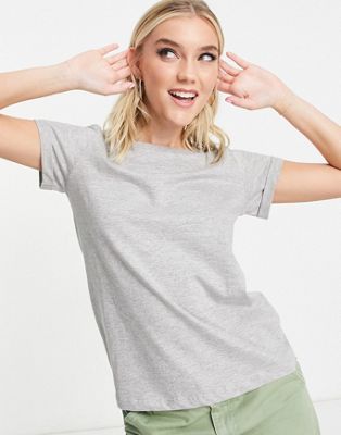 Brave Soul elanor sleeve roll t-shirt in grey