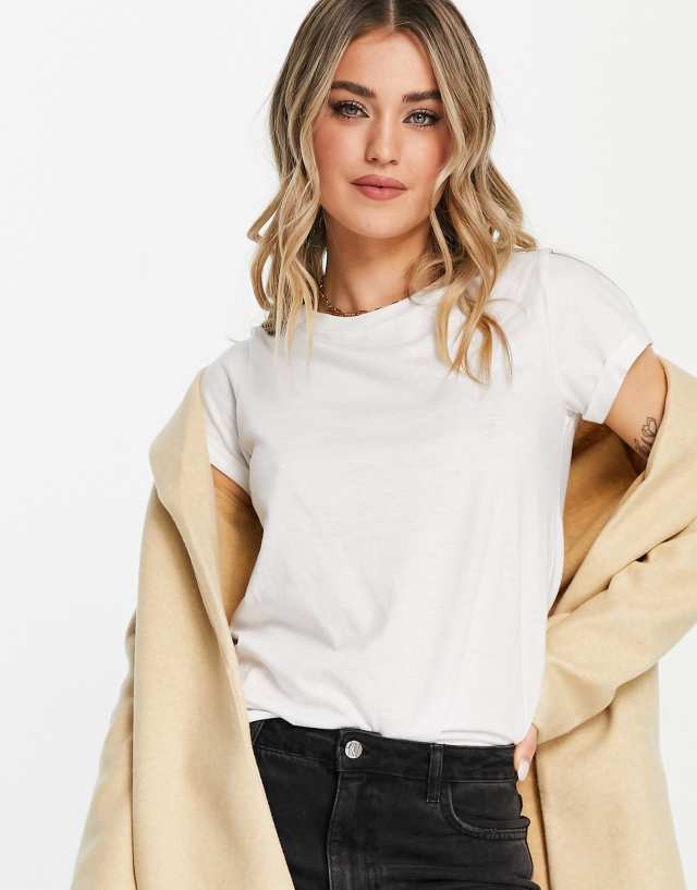 Brave Soul - elanor sleeve roll t-shirt in white