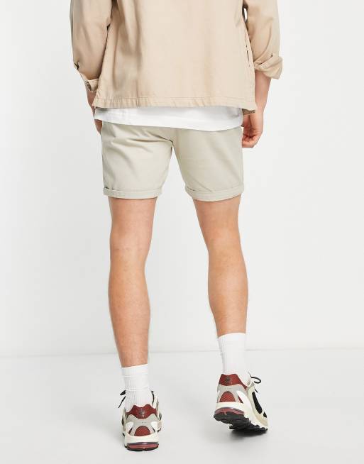 Brave Soul elastic waist chino shorts in light stone