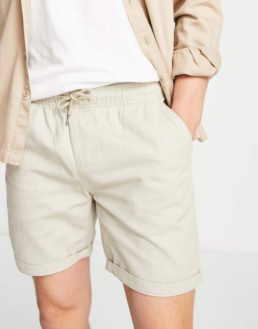 Brave Soul elastic waist chino shorts in light stone