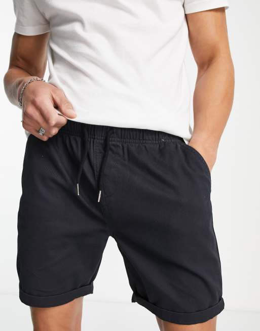 Brave Soul elastic waist chino shorts in navy