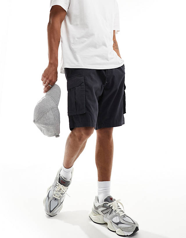 Brave Soul - elasticated waist cargo shorts in navy