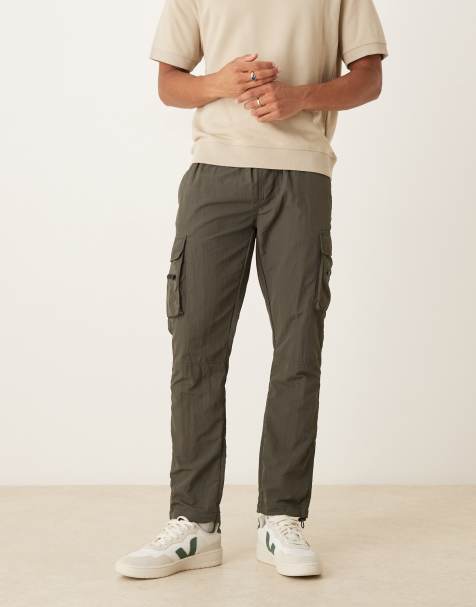 Brave Soul Elasticated waist cargo style trousers in khaki - view 1