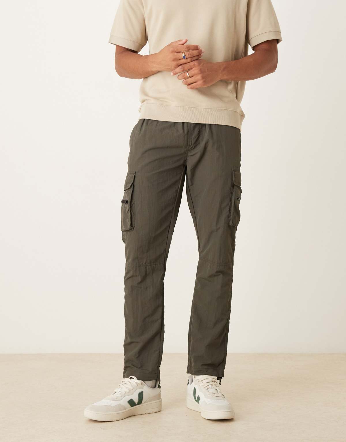 Brave Soul Elasticated waist cargo style trousers in khaki
