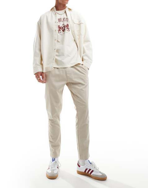 Brave Soul elasticated waist chino pants in stone - view 1
