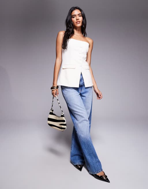 Brave Soul - Elegant bandeau-gilet in crème, 2 van 4