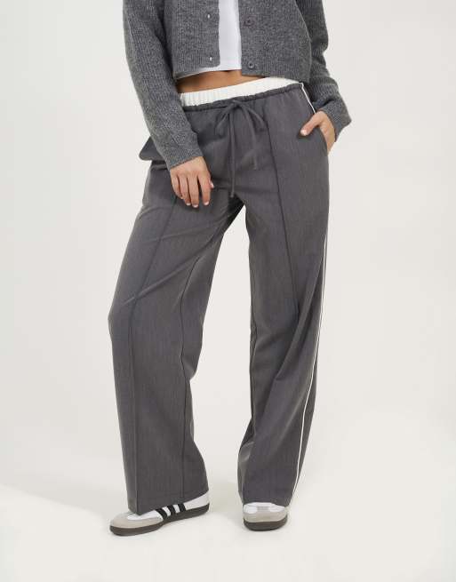 Brave Soul - Elegante broek met contrasterende tailleband in grijs, 2 van 4