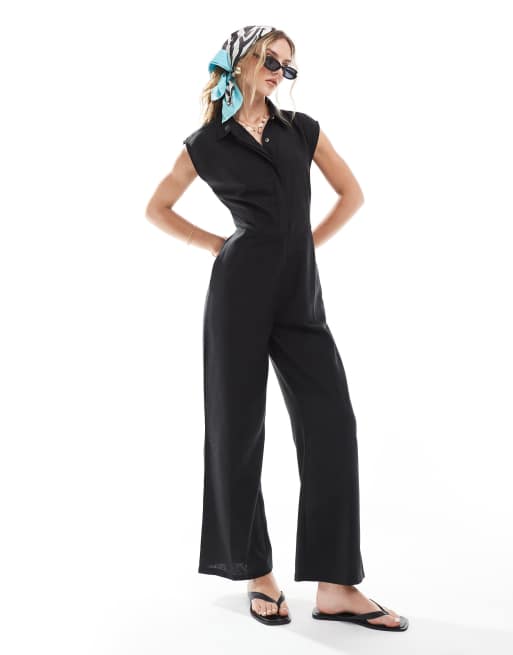 Brave Soul – Eleganter Jumpsuit in Schwarz mit Knopfleiste
