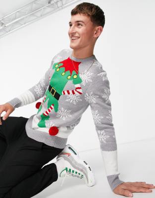 Brave Soul elf christmas jumper in light grey - ASOS Price Checker