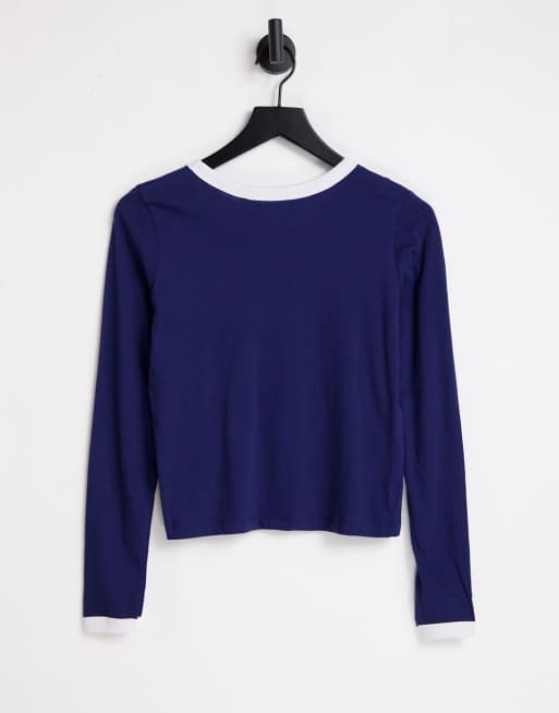 Brave Soul – Eloise – Langärmliges Ringer-Shirt in Marineblau, 2 von 4