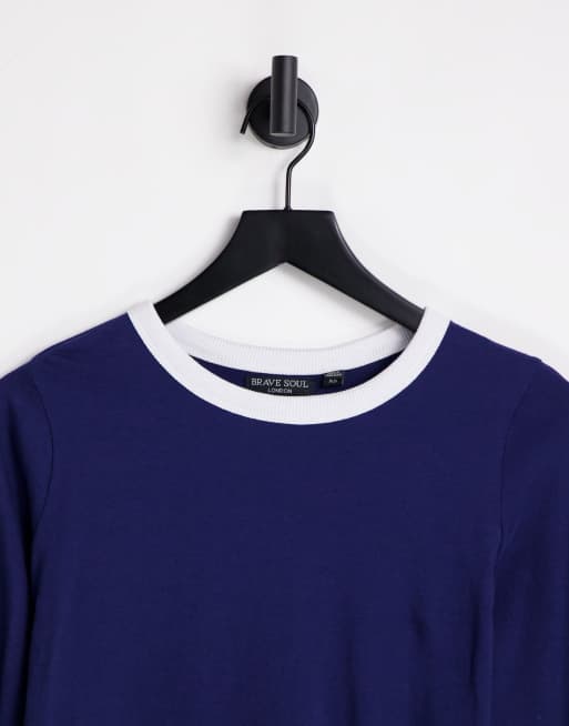 Brave Soul – Eloise – Langärmliges Ringer-Shirt in Marineblau, 3 von 4