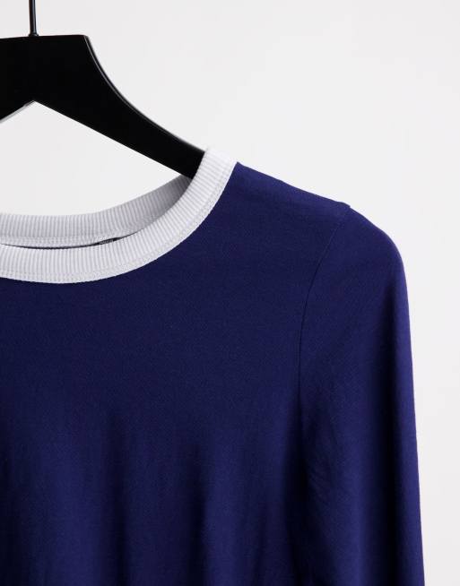 Brave Soul eloise long sleeve ringer t-shirt in navy, 4 of 4