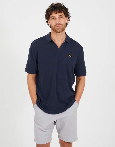 Brave Soul Embroidered v-neck polo shirt in navy - view 1