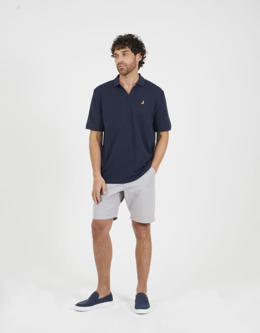 Brave Soul Embroidered v-neck polo shirt in navy, 3 of 4