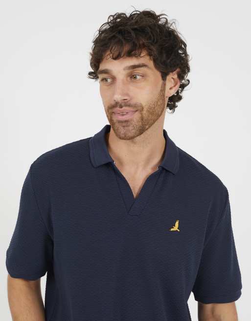Brave Soul Embroidered v-neck polo shirt in navy, 4 of 4