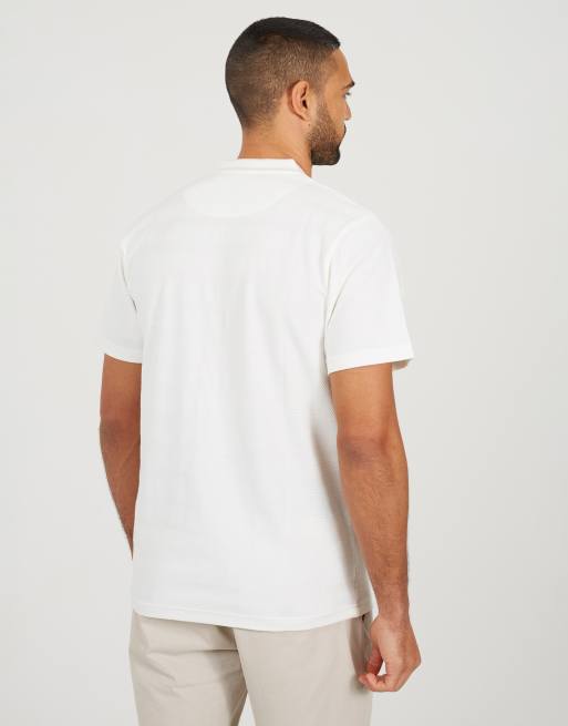 Brave Soul Embroidered v-neck polo shirt in off white, 2 of 4