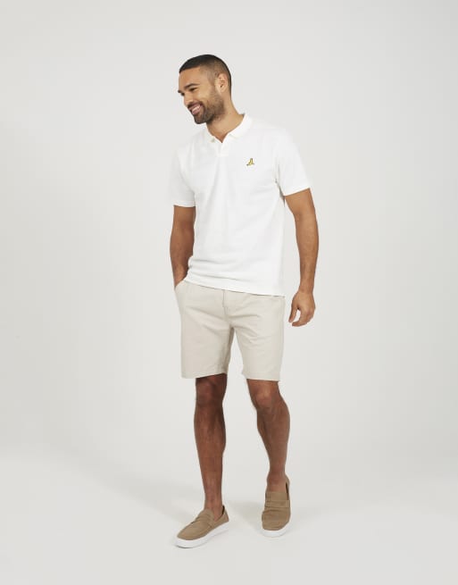 Brave Soul Embroidered v-neck polo shirt in off white, 3 of 4