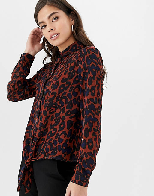 Brave Soul emma leopard print shirt with tie front | ASOS
