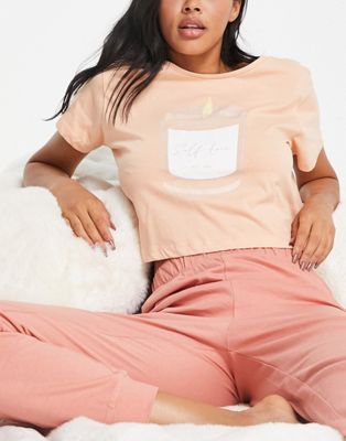 Brave Soul self love candle slim fit trouser pyjama set in light pink and blush - ASOS Price Checker
