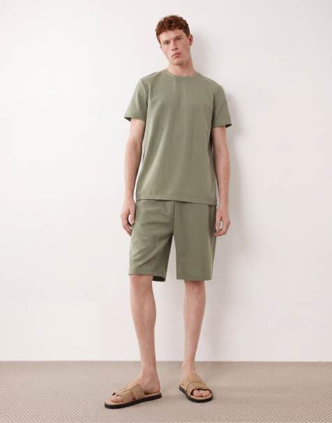 Brave Soul - Ensemble texturé avec short et t-shirt ras de cou - Vert sauge - view 1