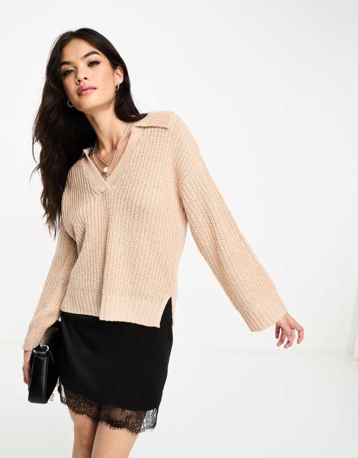 Brave Soul – Etta – Pudroworóżowy sweter z kołnierzykiem polo