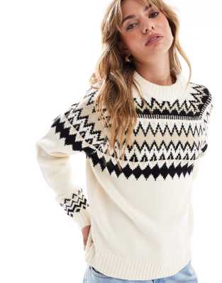 Brave Soul fair isle jumper in white