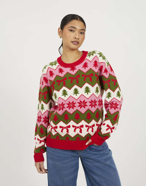 Brave Soul Fairisle christmas jumper in red - view 1