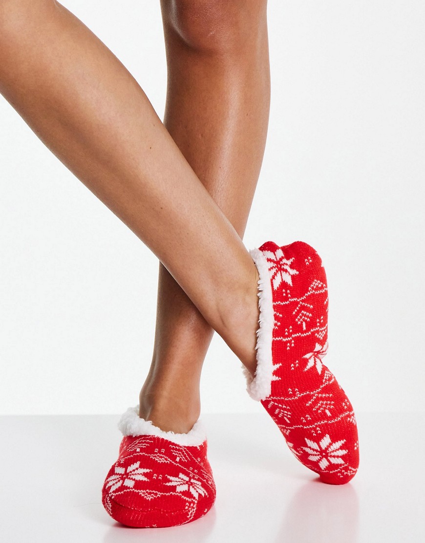 Brave Soul Fairisle slipper socks in red