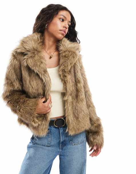 Brave Soul faux fur short jacket in light brown - view 1
