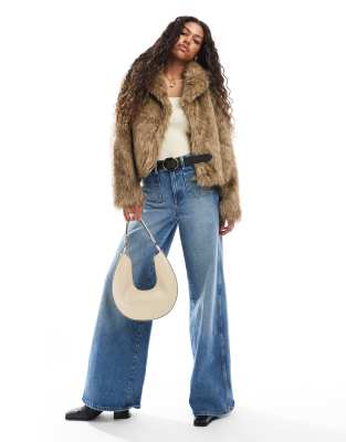 Brave Soul Faux Fur Short Jacket In Neutral